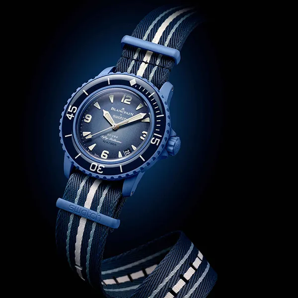 Đồng Hồ Nam Blancpain x Swatch Atlantic Ocean SO35A100 Màu Xanh Biển