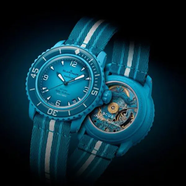 Đồng Hồ Nam Blancpain X Swatch Blue Lagoon SO35L400 Màu Xanh Dương