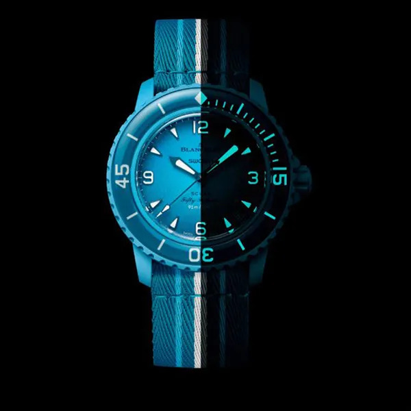 Đồng Hồ Nam Blancpain X Swatch Blue Lagoon SO35L400 Màu Xanh Dương