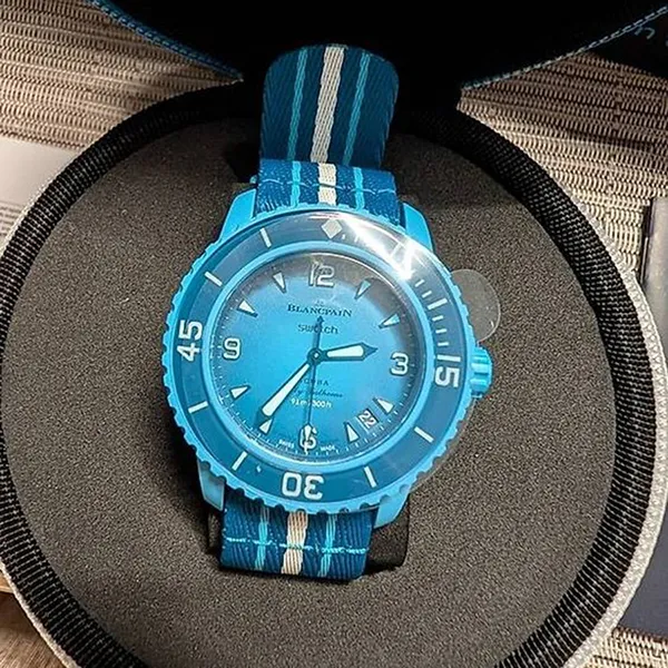 Đồng Hồ Nam Blancpain X Swatch Blue Lagoon SO35L400 Màu Xanh Dương