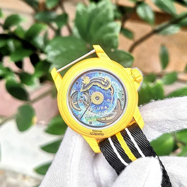 Đồng Hồ Nam Blancpain X Swatch Fifty Fathoms Bioceramic Pacific Ocean SO35P100 Màu Đen Vàng