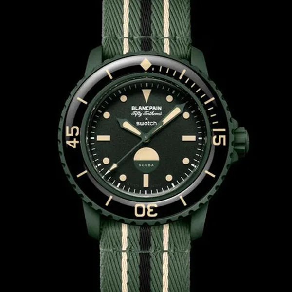 Đồng Hồ Nam Blancpain X Swatch Green ABYSS SO35G100 Bioceramic 42mm Watch Màu Xanh Olive