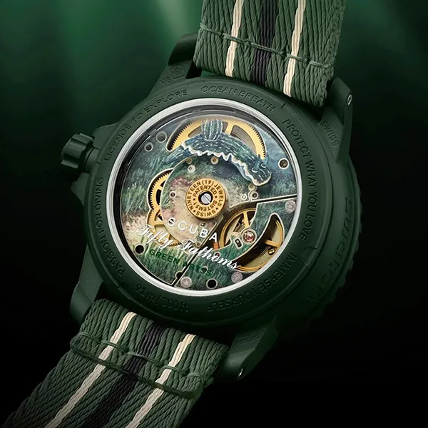 Đồng Hồ Nam Blancpain X Swatch Green ABYSS SO35G100 Bioceramic 42mm Watch Màu Xanh Olive