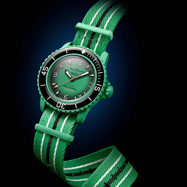 Đồng Hồ Nam Blancpain x Swatch Indian Ocean SO35I100C Màu Xanh Lá
