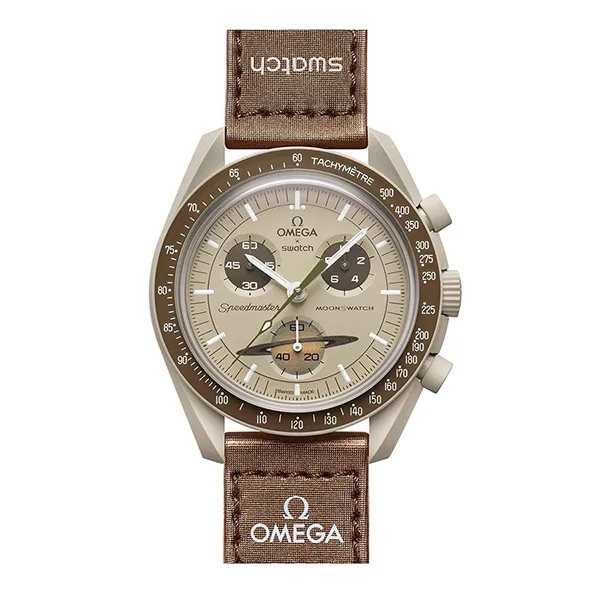Đồng Hồ Nam Omega x Swatch Bioceramic Moonswatch Mission To Saturn SO33T100 Màu Nâu