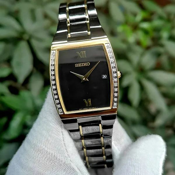 Đồng Hồ Nam Seiko Diamond Dress Black Watch SKP340 Màu Đen