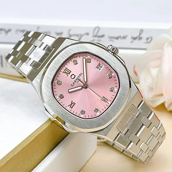 Đồng Hồ Nữ Carnival Watch 8160L-VT-H Màu Hồng Bạc