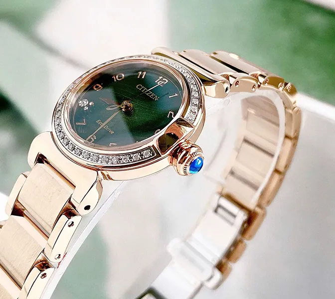 Đồng Hồ Nữ Citizen EM1123-62X Eco Drive Size 26 L May Bells Mini Green Màu Xanh Vàng