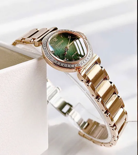 Đồng Hồ Nữ Citizen EM1123-62X Eco Drive Size 26 L May Bells Mini Green Màu Xanh Vàng