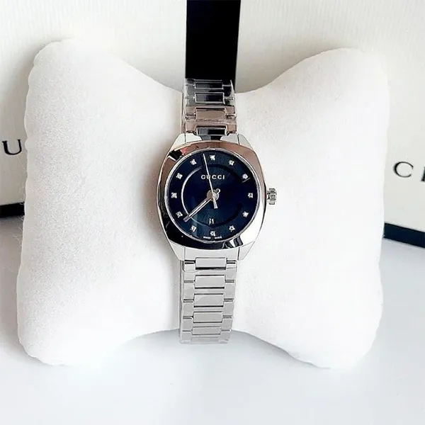 Đồng Hồ Nữ Gucci GG2570 Black Dial Diamond YA142503 29mm Màu Bạc Đen