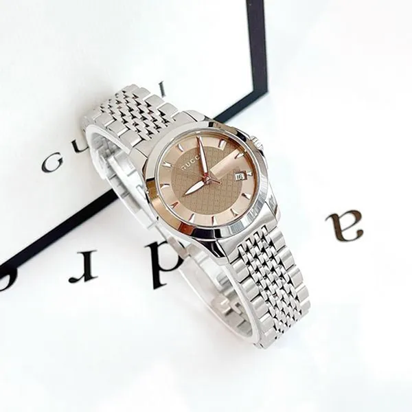 Đồng Hồ Nữ Gucci Quartz YA126503 G-Timeless 27mm Màu Bạc Nâu