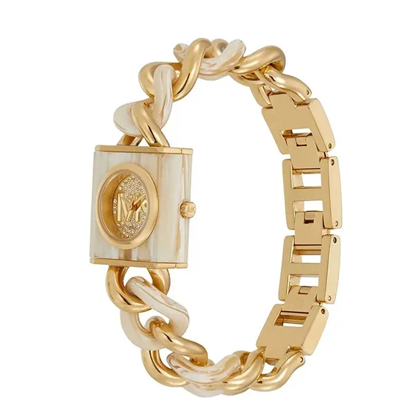 Đồng Hồ Nữ Michael Kors Petite Lock Pavé Gold-Tone And Acetate Chain Watch MK4809 Màu Vàng/Trắng