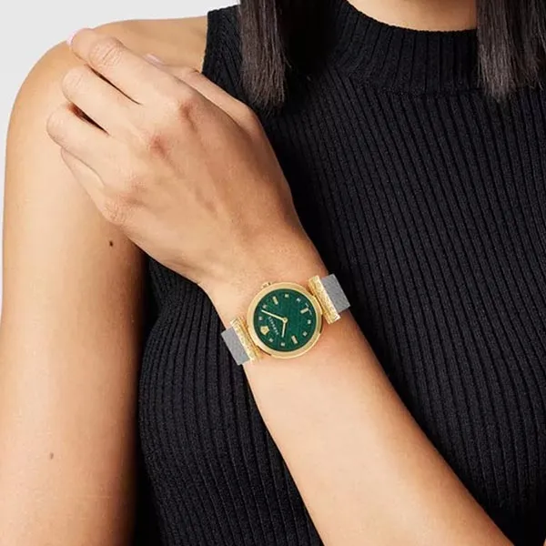 Đồng Hồ Nữ Versace Regalia Bracelet Watch 34mm Màu Xanh Bạc