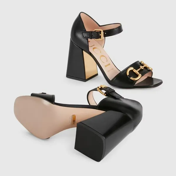 Giày Cao Gót Nữ Gucci Sandal With Horsebit 655411-BKO00-1000 Màu Đen Size 35.5