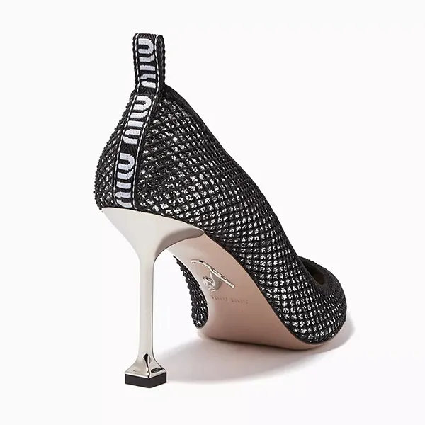 Giày Cao Gót Nữ Miu Miu Black & Silver Glitter Mesh Pumps Màu Đen/Bạc Size 37