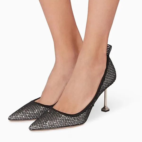 Giày Cao Gót Nữ Miu Miu Black & Silver Glitter Mesh Pumps Màu Đen/Bạc Size 37