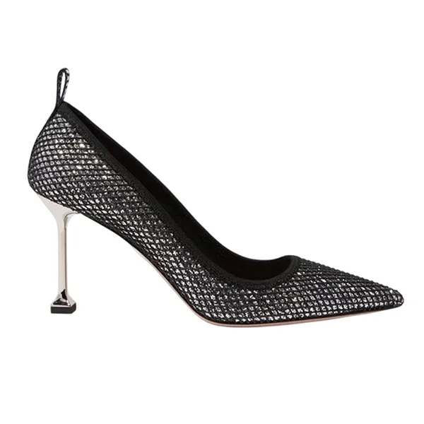 Giày Cao Gót Nữ Miu Miu Black & Silver Glitter Mesh Pumps Màu Đen/Bạc Size 37