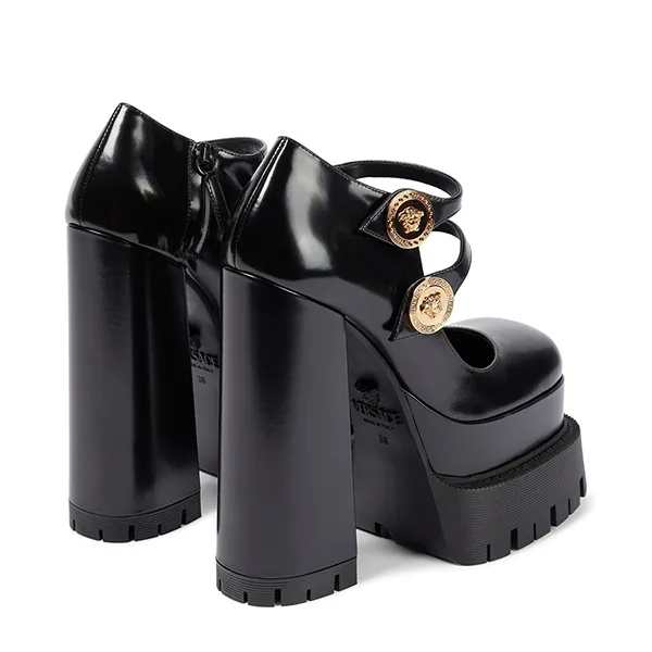 Giày Cao Gót Nữ Versace Medusa Leather Platform Pumps Màu Đen Size 37