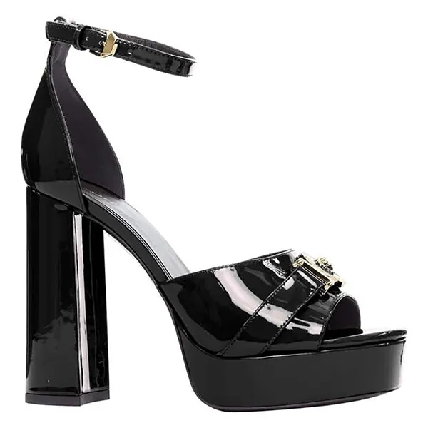 Giày Cao Gót Nữ Versace Tribute Noir Verni Or Medusa Open Toe Platform Sandal Màu Đen Size 36.5