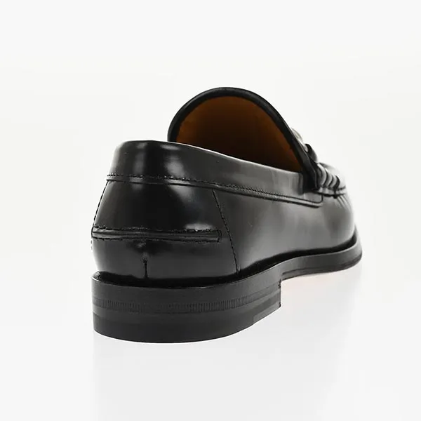 Giày Lười Nam Gucci Brushed Leather Loafers With Monogram Embossed Detail Màu Đen Size 39.5