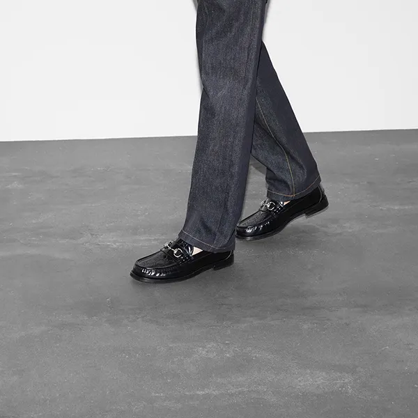 Giày Lười Nam Gucci GG Loafer With Horsebit Black Màu Đen Size 5.5