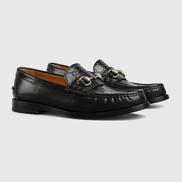 Giày Lười Nam Gucci GG Loafer With Horsebit Black Màu Đen Size 5.5