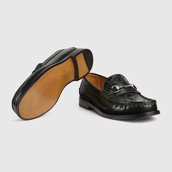 Giày Lười Nam Gucci GG Loafer With Horsebit Black Màu Đen Size 5.5