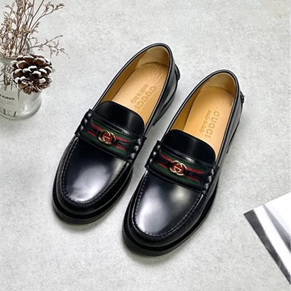 Giày Lười Nam Gucci Loafer Kavel Webbing Black Màu Đen Size 39.5