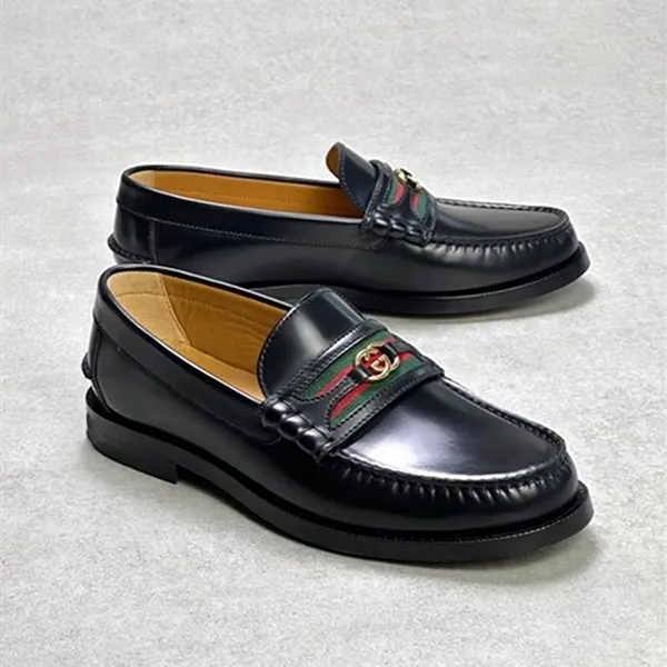 Giày Lười Nam Gucci Loafer Kavel Webbing Black Màu Đen Size 39.5