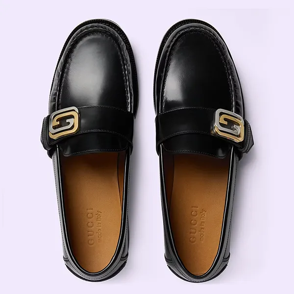 Giày Lười Nam Gucci Men's Interlocking G Loafer Black Leather 723631-17X00-1000 Màu Đen Size 39.5