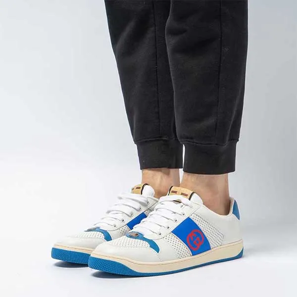 Giày Thể Thao Nam Gucci Screener Interlocking G White Blue Shoes 765054-AACV8-9055 Màu Trắng - Xanh Size 7.5