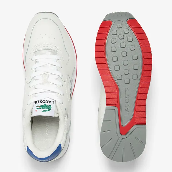 Giày Thể Thao Nam Lacoste Linetrack Leather Sneakers In Leather With Logo 47SMA0004 W1B Màu Trắng