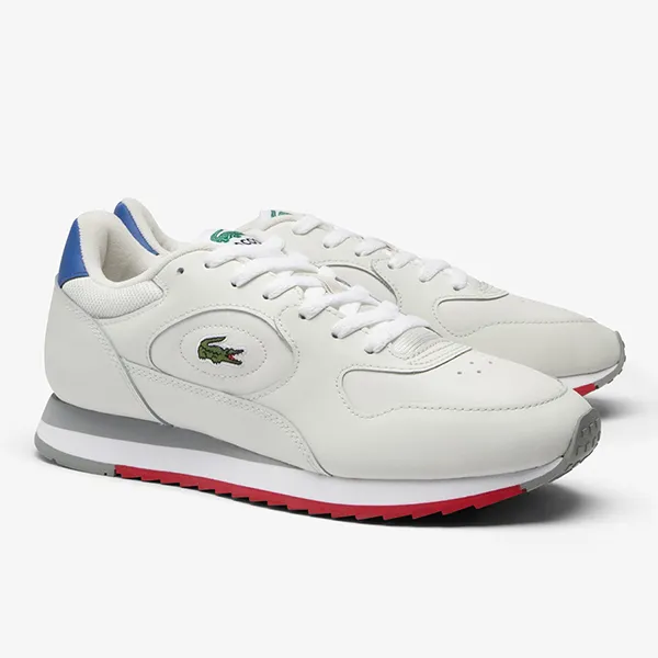 Giày Thể Thao Nam Lacoste Linetrack Leather Sneakers In Leather With Logo 47SMA0004 W1B Màu Trắng