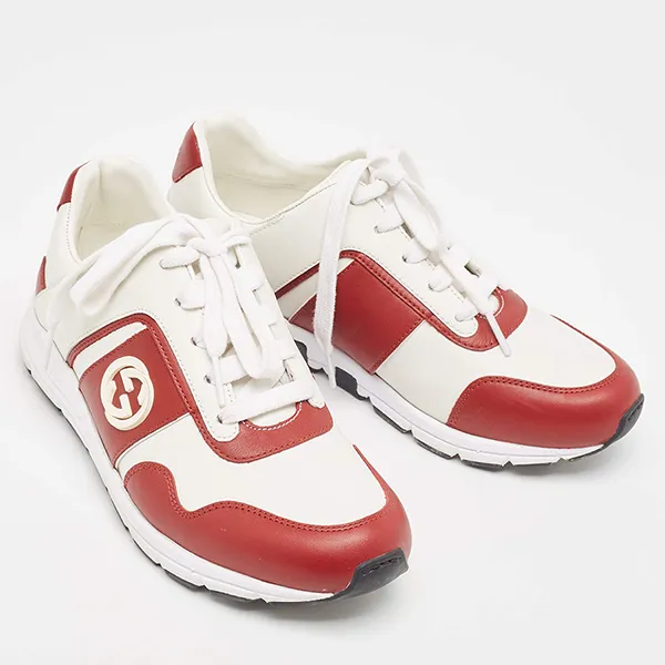 Giày Thể Thao Nữ Gucci Interlocking G Sneaker Màu Trắng/Đỏ Size 35.5