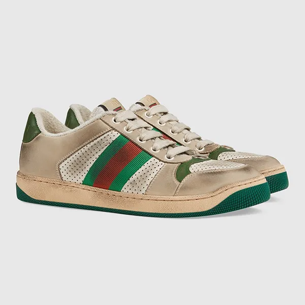 Giày Thể Thao Nữ Gucci Screener Leather Sneaker 570442-0YI20-9582 Màu Be/Xanh Size 35.5