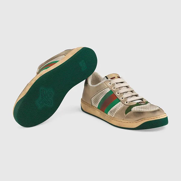 Giày Thể Thao Nữ Gucci Screener Leather Sneaker 570442-0YI20-9582 Màu Be/Xanh Size 35.5