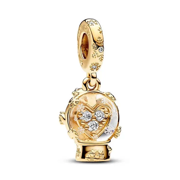 Hạt Vòng Charm Pandora Heart Snowflake Snow Globe Dangle Charm 762825C01 Màu Vàng Gold