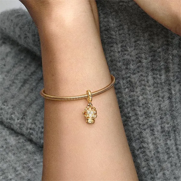 Hạt Vòng Charm Pandora Heart Snowflake Snow Globe Dangle Charm 762825C01 Màu Vàng Gold