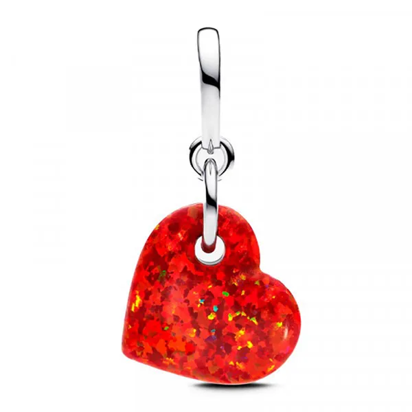 Hạt Vòng Charm Pandora Opalescent Red Heart Dangle 793348C01 Màu Đỏ