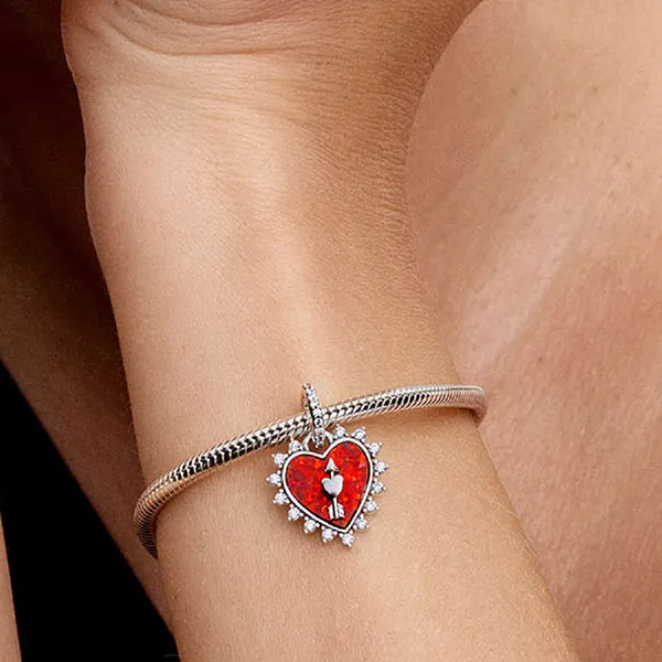Hạt Vòng Charm Pandora Spinnable Arrow Heart Dangle 793667C01 Màu Đỏ