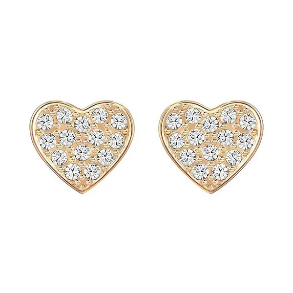 Khuyên Tai Swarovski Rose Gold Pave Crystal Heart Earring 5274222 Màu Vàng Hồng