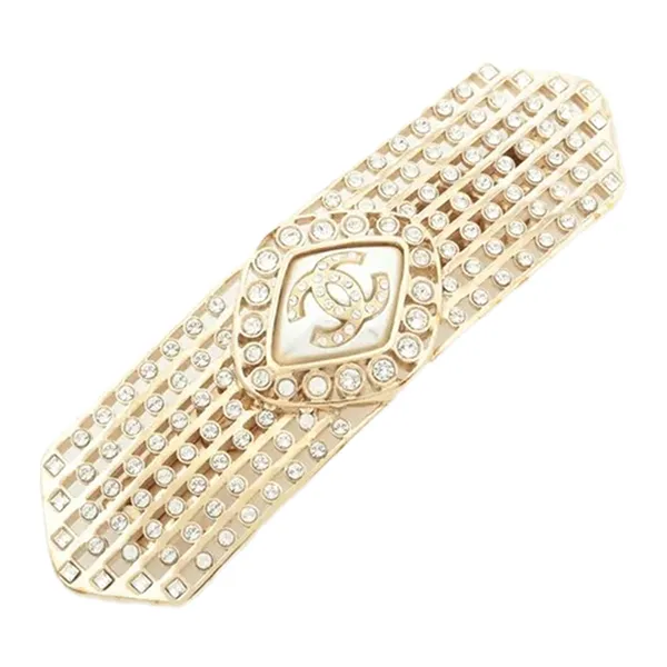 Kẹp Tóc Nữ Chanel Coco Mark GP Rhinestone Faux Pearl Barrette Màu Vàng Gold
