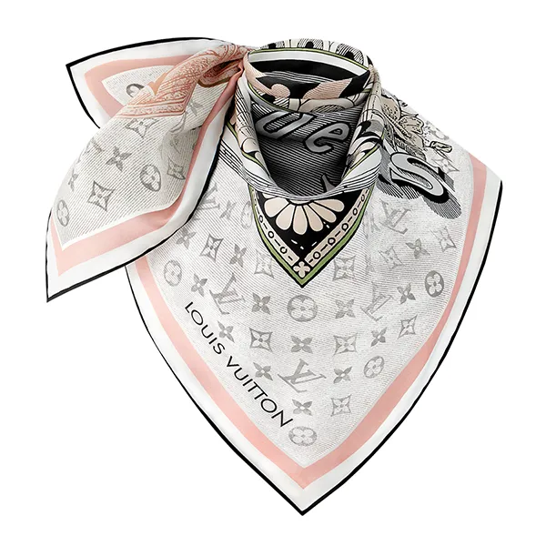 Khăn Lụa Nữ Louis Vuitton LV Malles Merveilleuses Square 90 M92978 Màu Xám Nhạt