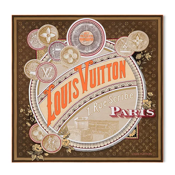 Khăn Lụa Nữ Louis Vuitton LV Malles Merveilleuses Square 90 M92998 Màu Nâu Đậm