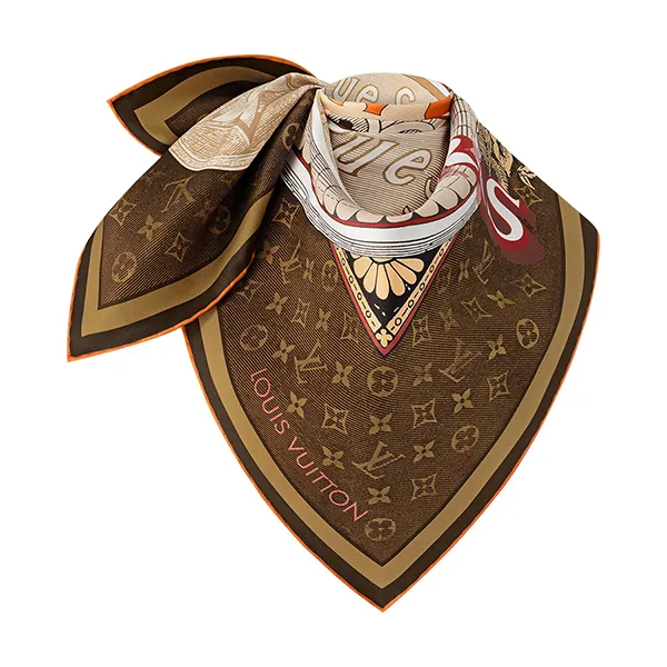 Khăn Lụa Nữ Louis Vuitton LV Malles Merveilleuses Square 90 M92998 Màu Nâu Đậm