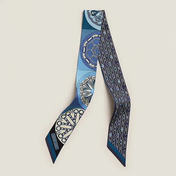 Khăn Nữ Hermès Effet Kaleidoscope Twilly H063800S 11 Màu Xanh Blue