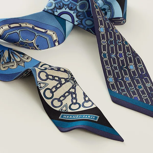 Khăn Nữ Hermès Effet Kaleidoscope Twilly H063800S 11 Màu Xanh Blue