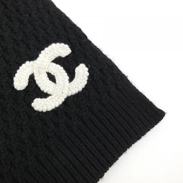 Khăn Quàng Cổ Chanel CC Logos Patch cashmere100 Scarf Black Màu Đen