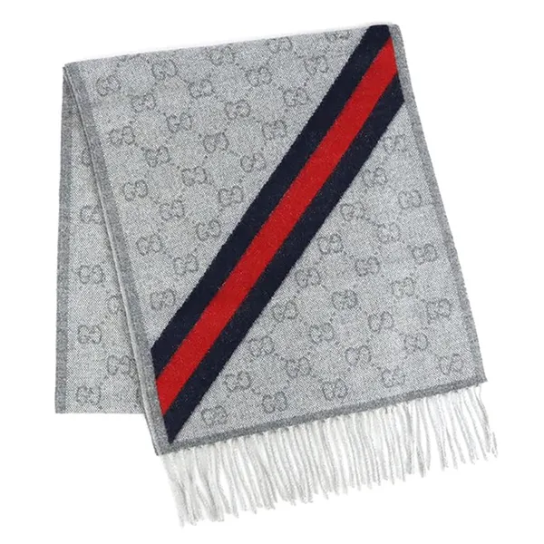 Khăn Quàng Cổ Gucci GG Web Wool Scarf 570603 3G200 1768 Màu Xám
