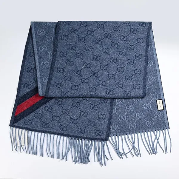 Khăn Quàng Cổ Gucci GG Web Wool Scarf 570603 3G200 4068 Màu Xanh